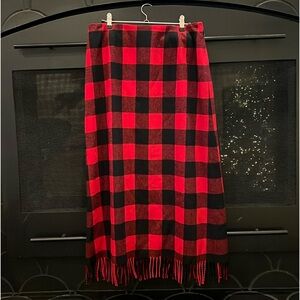Pendleton Red & Black Buffalo check Fringe Skirt Sz 12! 100% Virgin Wool!